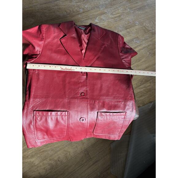 Savannah Red Leather Nylon Lined Size 12 Women’s Blazer Jacket Vintage - Picture 5 of 7